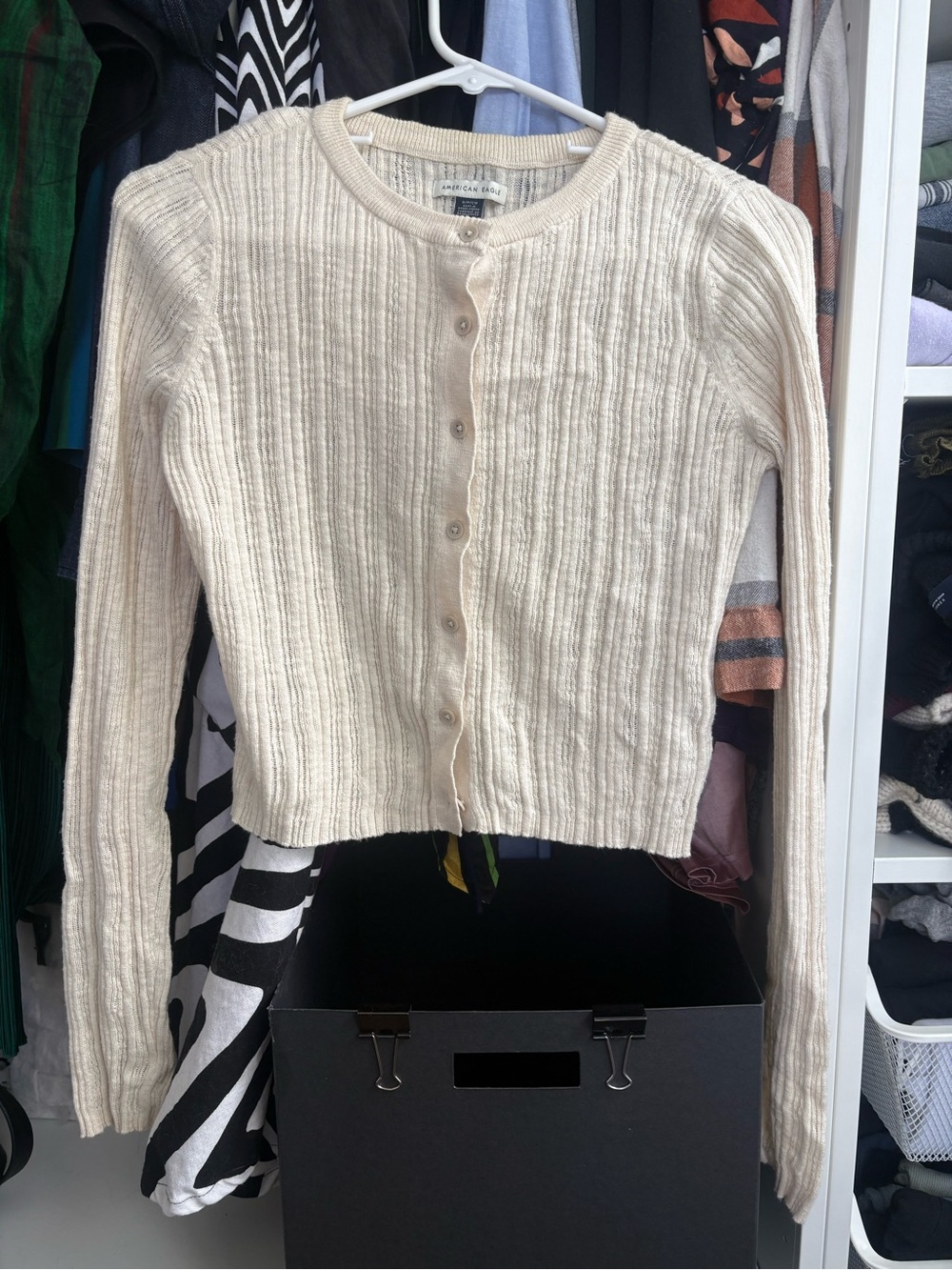 Cropped cream open knit cardigan